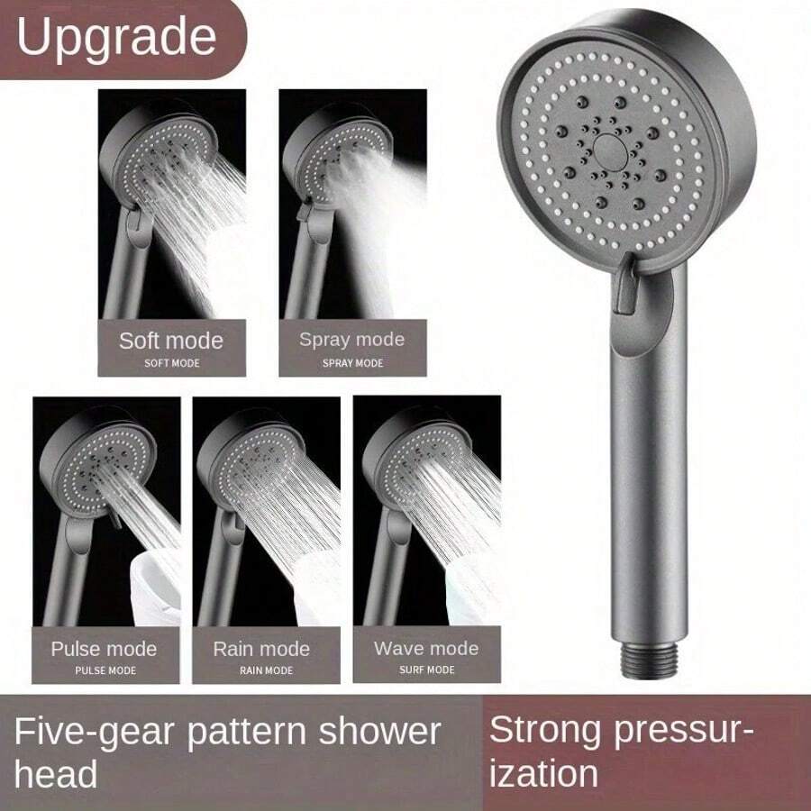 Luxurious High-Pressure 1pc Handheld Shower Head - 5 Adjustable Spray Modes, Wall-Mounted, Sleek Black & White - Enhance Your Bathing Experience - Black-1pc - View 1