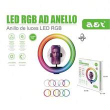 Anillo de Luz LED RGB 10/12 Pulgadas Luz de Relleno para Streaming Belleza Selfie Iluminación Suave Colorido Regulable - Multicolor - Ver 1