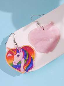 1 Pair Fashionable & Exquisite Creative Unique Shiny Heart, Rainbow, Unicorn Acrylic Dangle Earrings For Women, Suitable For Daily, Party, Commute, Holiday - Multicolor - View 3