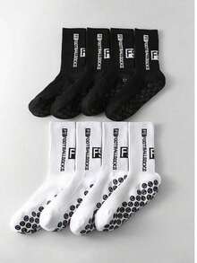 2 Pairs/4 Pairs Unisex Sports Socks, Football Socks, Basketball Socks, Black & White - Black and White - View 6