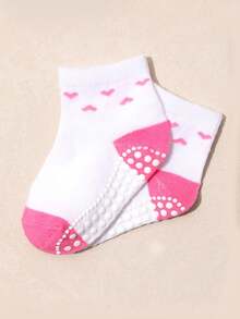 5双随机儿童防滑中筒袜，心形印花防滑踝袜，透气防滑，适合婴儿日常穿着、爬行和学步 - 彩色 - 查看 3