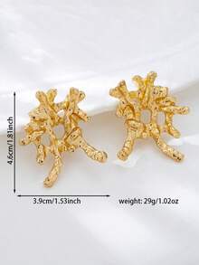 1 par de pendientes de diseño de metal hueco asimétrico geométrico exagerado de moda personalizado estilo europeo y americano, adecuado para banquetes, fiestas y uso diario de mujeres - Amarillo Oro - Ver 5
