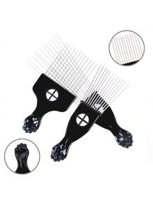 发梳 - 黑色拳头手柄设计，金属梳齿，非洲发梳，卷发梳，男女皆宜 - 拳頭挑髮梳 - 查看 4