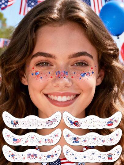 6pcs Independence Day Freckle Blush Face Stickers American Flag Party Decorations Celebration Temporary Tattoo Stickers