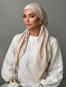 1pc Women's Solid Color Headscarf, Fashionable Minimalist Lightweight Head Scarf, Conservative Towel, Breathable Hijab For Outdoor Prayer For Dress - Cotton and Linen Elastic Turban Hat - View 16