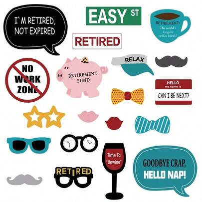 20Pcs Funny Retirement Party Photo Booth Props "I'm Retired Not Expired", Retirement Decorations For Farewell & Retirement Celebration