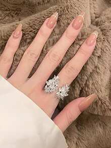 1 chiếc nhẫn đồng hình cánh thiên thần cổ điển đính đá zirconia tổng hợp, phụ kiện cao cấp đa năng cho tiệc cocktail, đám cưới, lễ hội, nhẫn đồng có thể điều chỉnh kích cỡ dành cho nữ. - Bạc - Xem 5