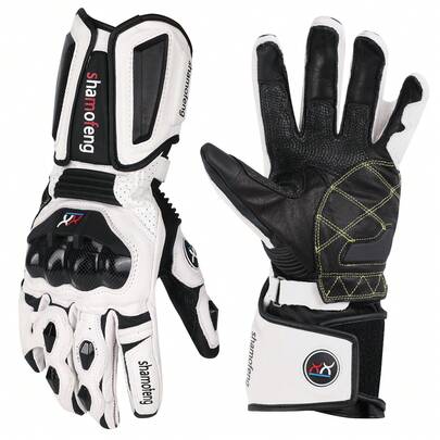 A Pair Of Long Motorcycle Gloves For Racing, Touchscreen Gloves, Winter Off-Road Protective Racing Gloves, Available In M, L, XL Sizes, In Black And White, Suitable For All Seasons