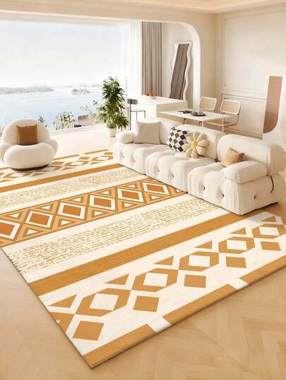 1件装时尚奢华风格室内装饰大地毯，全新仿羊毛可水洗材质，适用于客厅、沙发、卧室、床边防滑垫、餐厅厨房、办公椅垫、玄关、户外野餐垫、露营毯