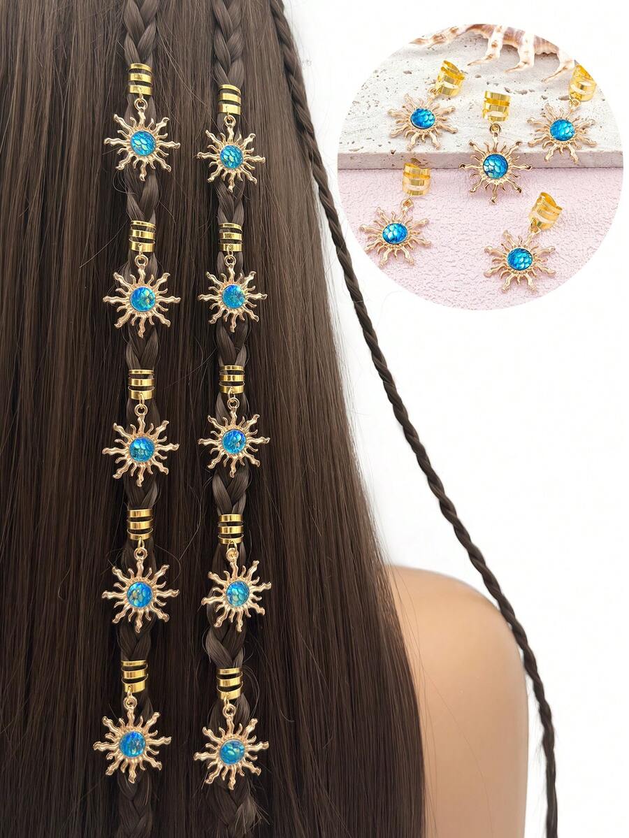 5pcs Baroque & Bohemian Style Hair Clips, Suitable For Girls In Music Festivals, Summer - Gold - View 1