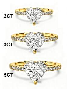 1 chiếc nhẫn hình trái tim thanh lịch và tinh tế 2-3-5 carat dành cho nữ, bạc sterling 925, nhẫn dự tiệc/sinh nhật kiểu cổ điển, trang sức thời trang làm quà tặng sinh nhật. - Vàng - Xem 8