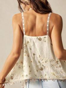 Women's Sequin-Embellished Floral Jacquard Halter Top with Pendant Hem Designer-Inspired High-Fashion Women's Wear Spring/Summer Collection - Blanco - Ver 2