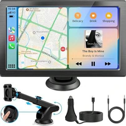 7-Inch Portable Car Multimedia Player With Touch Screen, Supports Wireless CarPlay And Android Auto, Bluetooth-Enabled HD Car MP5 Video Audio Display