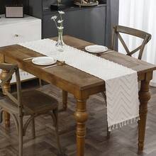 1pc Bohemian Style Decorative Table Runner, With 3D Wavy Texture Design, Suitable For Wedding, Party, Dining Table And Living Room, Handmade Tassel Decor - Beige - View 6