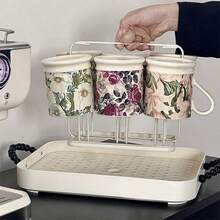 1 Set Of 6pcs 300ml [With 3pcs Spoons] Retro Glazed Floral Mugs, Heat-Resistant Ceramic Tea Cup Set, High-End Housewarming Gift - Multicolor - View 9