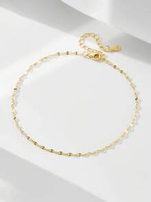 1件S925纯银镀14K金瓷砖链脚链，简约奢华ins风独特设计，女士脚部饰品 - 金色 - 查看 2