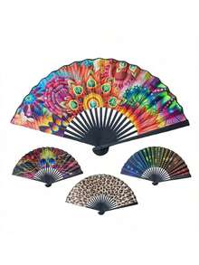 Quạt xếp họa tiết da báo thanh lịch, khung đen, chủ đề công chúa thời trang, nhẹ, thích hợp cho du lịch mùa hè, bãi biển, sử dụng hàng ngày, quạt cầm tay mùa hè cho nữ, trang điểm, dự tiệc, phụ kiện trang phục công chúa và phù thủy. - Nhiều màu - Xem 9