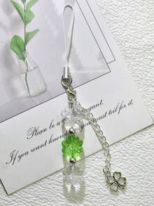 1 pieza Colgante de teléfono de cristal de trébol de cuatro hojas fresco, colgante de vidrio verde transparente - Multicolor - Ver 2