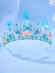 1pc Elegant Crystal Princess Crown, Starfish, Mermaid Tail Hair Hoop, Performance/Birthday Gift Headband - Baby Blue - View 1