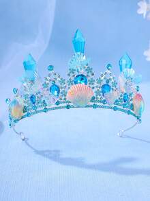 1pc Elegant Crystal Princess Crown, Starfish, Mermaid Tail Hair Hoop, Performance/Birthday Gift Headband - Baby Blue - View 2