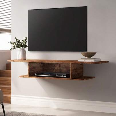 Mueble Flotante para TV 55", Repisas Flotantes de Pared para TV Sencillo y Ahorra Espacio Debajo para Salón, Dormitorio, Marron