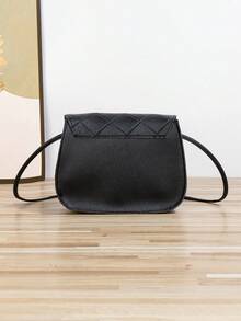 时尚休闲菱形压花蝴蝶肩带小方斜挎包 - 黑色 - 查看 2