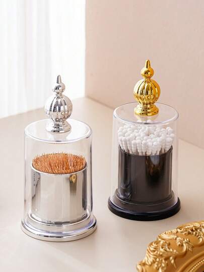 1pc Nordic Style Plastic Toothpick Holder, Cotton Swab Box, Household Toothpick Container, Floss Box, Cotton Swab Rack, Desktop Storage Box, Creative Toothpick Bucket