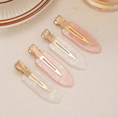 Bộ 4 kẹp tóc hình vỏ sò acrylic màu hồng và trắng không mối nối, phụ kiện tóc dễ thương.