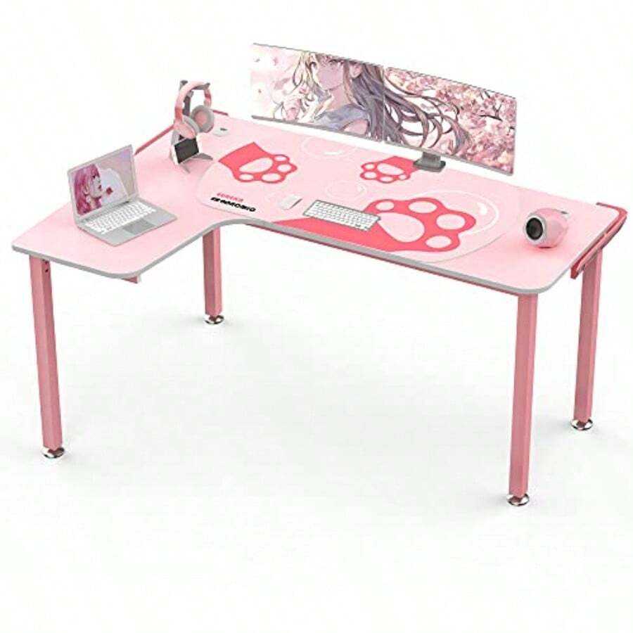 Eureka Ergonomic Gaming Desk Pink60 Inch Pink L Shaped Gaming Desk with Free Mouse Pad Gaming Table Pink for Girls Home Office Wood and Metal Space-Saving Computer Desk Easy to Assemble Pink - ROSA - Ver 1