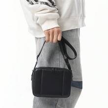 1pc Plain Black & Brown Embossed PU Leather Zipper Closure Diagonal Shoulder Bag, Waterproof & Durable Phone Pouch, Minimalist Korean Style Camera Bag, Unisex Youth Couple Bag - Multicolor - View 6