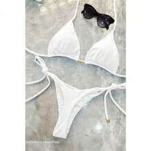 Women's Thong Bikini With Side Ties - Perfect Bronze Beachwear Summer 2026 - 白色 - 查看 2