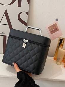 Túi đựng mỹ phẩm cầm tay đa năng, tích hợp gương, ngăn đựng cọ trang điểm, thiết kế thêu hình thoi cao cấp, túi đựng mỹ phẩm thời trang phong cách Bohemian INS, đựng đồ trang điểm, chăm sóc da, đồ dùng vệ sinh cá nhân và cọ trang điểm, dung tích lớn, miệng rộng dễ lấy đồ. - Nhiều màu - Xem 5