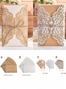 Lace Cut-Out Invitation Card With Envelope And Inserts - No Electricity Needed, Paper Handmade Greeting Card For Weddings, Engagements, Baptisms, Party Gifts, Thank You, Birthdays, And Valentine's Day - Multicolor - View 2