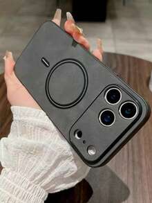 奢华哑光皮革手机壳，兼容 17 Pro Max、17 Pro、17、16、15、14、13、12 Pro Max Plus、16E、17 Air、11，支持磁吸式无线充电，带摄像头保护盖 - 深灰色 - 查看 1