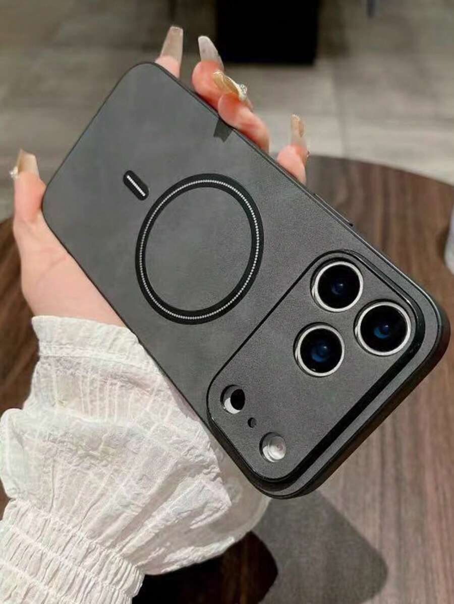 奢华哑光皮革手机壳，兼容 17 Pro Max、17 Pro、17、16、15、14、13、12 Pro Max Plus、16E、17 Air、11，支持磁吸式无线充电，带摄像头保护盖 - 深灰色 - 查看 1