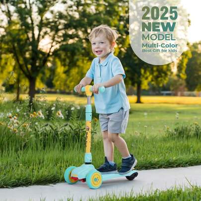 3 Wheel Kids Scooter Age 3-6, Foldable Toddler Scooter With Flashing Light-Up Wheels, 4 Level Height Adjustable Lean To Steer Lightweight Kick Scooter For Boys Girls