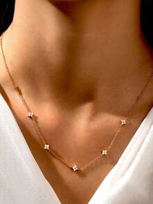 GAGAFEEL 1件925纯银优雅花卉立方氧化锆项链，时尚日常佩戴首饰，女士礼物 - 玫瑰金 - 查看 4