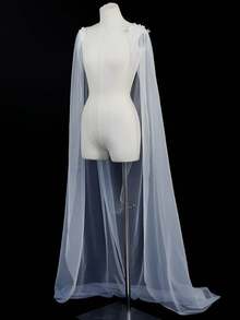 Embroidered Lace Mesh Shawl Transparent Cape Thin Shawl For Bridal Wedding Party, Long Lace Applique Wedding Dress Photo Shoot Runway - Multicolor - View 1