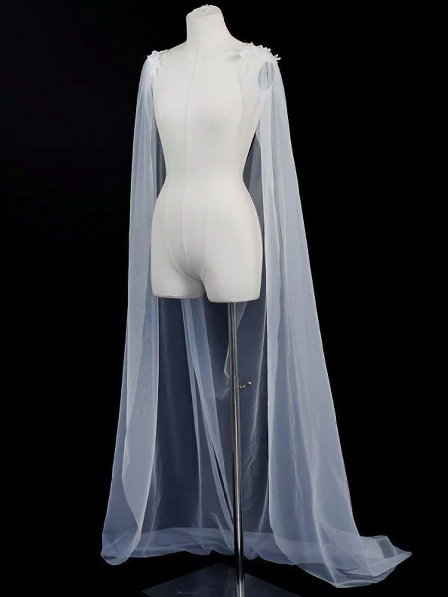 Embroidered Lace Mesh Shawl Transparent Cape Thin Shawl For Bridal Wedding Party, Long Lace Applique Wedding Dress Photo Shoot Runway - Multicolor - View 1