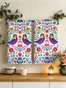 Set de 2 piezas/4 piezas/12 piezas de toallas de cocina con patrón Otomi mexicano, toallas de mano para baño con patrón floral y de pájaros, estilo bohemio, decoración del hogar mexicana del 5 de mayo, decoración de cocina del 5 de mayo, estilo moderno, secado rápido, material de microfibra súper suave, rectangular, sin pelusa, 15.75IN*23.62IN/40*60CM con estampado digital, adecuado para regalos de fiesta de boda, regalos del Día de la Independencia de México, regalos de inauguración de la casa - Multicolor - Ver 2