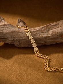 1 Piece Fashion Classic Shiny Plated 18k Gold Five Flower-Patterned Zirconia Inlaid Bracelets, Suitable For Women's Daily Wear , Excluding Box - Five Flower Bracelet - View 5