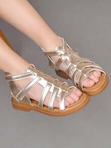 1 Pair Roman Style Girls Sandals, Versatile & Fashionable, Cute Baby Shoes, Princess Style Toddler Shoes, Children Round Toe Soft Bottom Shoes, Suitable For Spring, Summer, Autumn - Gold - View 1