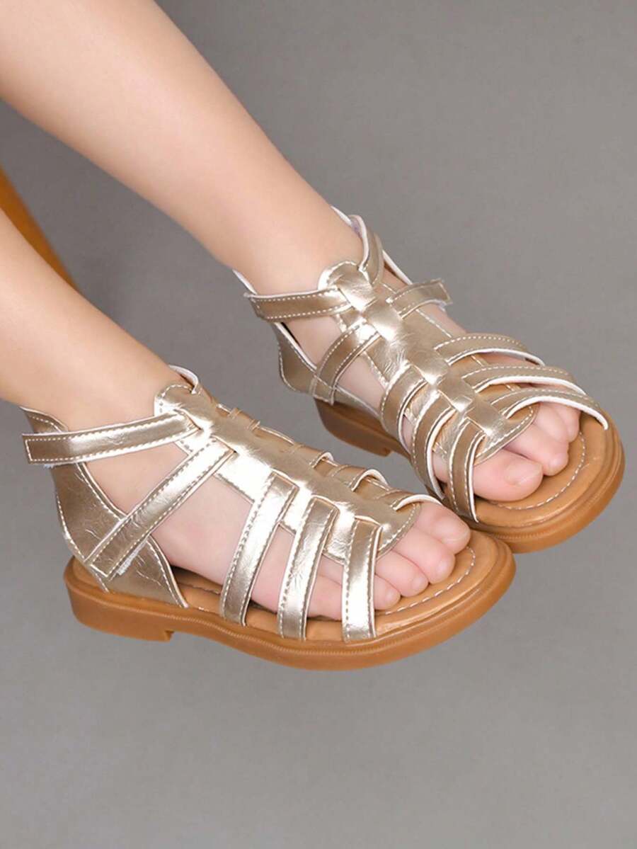 1 Pair Roman Style Girls Sandals, Versatile & Fashionable, Cute Baby Shoes, Princess Style Toddler Shoes, Children Round Toe Soft Bottom Shoes, Suitable For Spring, Summer, Autumn - Gold - View 1