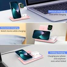 3-In-1 Wireless Charger (3 In 1 Fast Charging Dock Station), 15W High-Speed Compatible With IPhone 15/14/13/12 Pro Max/11/XR/XS/8 Plus- Universal Multi-Device Induction Charging Stand - Multicolor - View 5