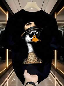 Mens Cool Duck Graphic T Shirt Sunglasses Hat Duck Cartoon Illustration Print Plus Size Short Sleeve Crewneck Casual Tee - Negro - Ver 1