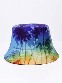 1pc Tropical Palm Leaf Print Reversible Bucket Hat, Casual Party Cute Design, UV Protection, Suitable For Beach, Travel And Casual Street Wear, Spring/Summer - Reversible Fisherman's Hat - View 11