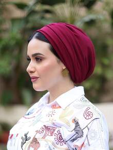 1pc Women's Pleated Underscarf, Multi-Layer Turban Headwrap, Elastic Caps, Breathable Comfortable Stretchy Absorbent Non-Slip Multifunctional Sports Headband, Suitable For Daily Wear, Sports, Yoga, Fitness And Fashion Outfits - Multicolor - View 3