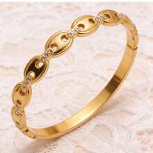 1pc Luxury Stainless Steel Hollow Coffee Bean Micro-Inlaid Diamond Bangle, Suitable For Women's Daily Commute Wear - Gold - View 4