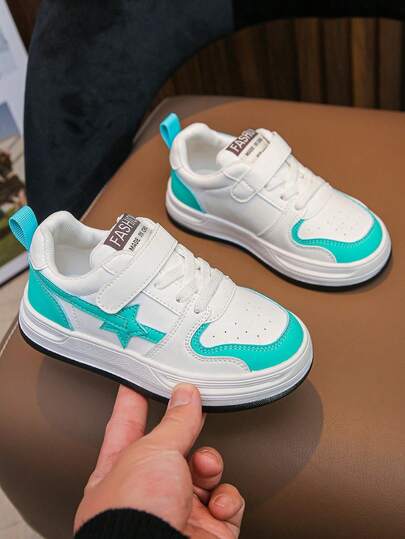 1双男女童时尚简约滑板鞋，春秋新款PU休闲运动鞋，防滑耐穿室内/室外鞋