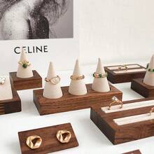 胡桃木黑色和米色戒指展示架，高端珠宝戒指展示架，珠宝店展示架，摄影道具 - 彩色 - 查看 6